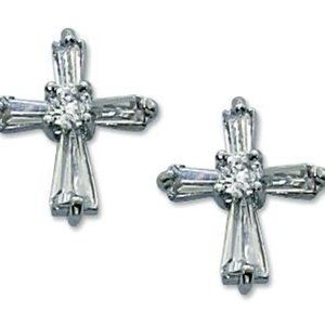 Crystal cubic zirconia cross earrings with steel p